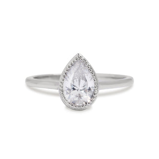 1.0 CT Pear Milgrain Solitaire Style Moissanite Engagement Ring