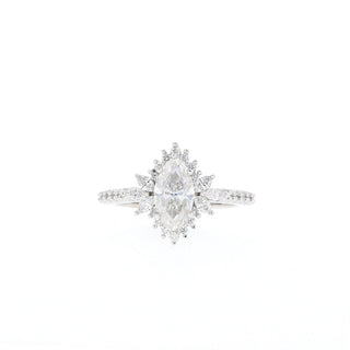 1.0ct Marquise Cluster Halo Diamond Moissanite Engagement Ring