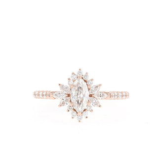 Bague de fiançailles en moissanite avec halo de diamants en grappe de 1,0 ct