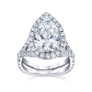 4.00ct Pear Cut Halo Moissanite Split Shank Diamond Engagement Ring - ELITE CARAT