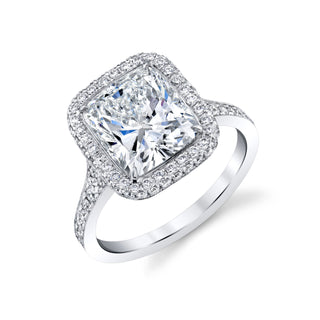 Bague de fiançailles avec diamants Moissanite taille radiant pavés de 3,12 ct 