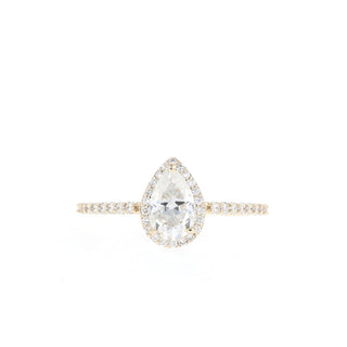 Bague de fiançailles en diamants pavés en moissanite avec halo en forme de poire de 1,0 ct pour femme