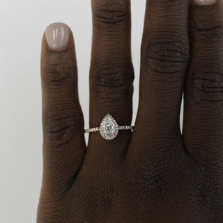 0.80CT Pear Halo Moissanite Diamond Engagement Ring - ELITE CARAT