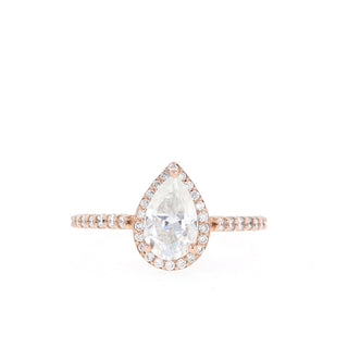 1.0CT Pear Halo Moissanite Diamond Pave Engagement Ring For Women