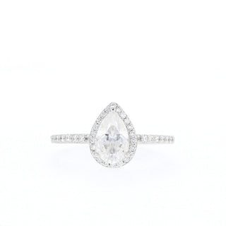 Bague de fiançailles en diamants pavés en moissanite avec halo en forme de poire de 1,0 ct pour femme