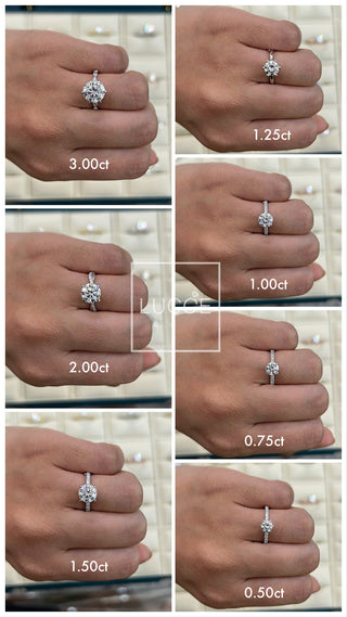 Bague de fiançailles pavée à trois côtés en diamants Moissanite ronde de 1,25 ct pour femme