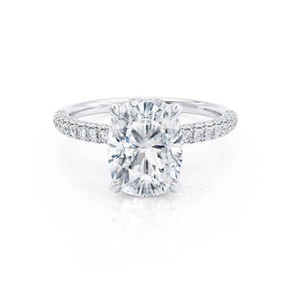 3.34 CT Elongated Cushion Shaped Moissanite Hidden Halo Style Engagement Ring