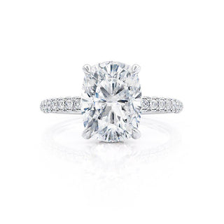 3.34 CT Elongated Cushion Shaped Moissanite Hidden Halo Style Engagement Ring