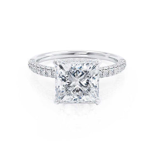 1.50 CT Princess Shaped Moissanite Hidden Halo Style Engagement Ring