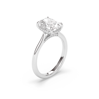 1.0 CT Elongated Cushion E-VS1 Diamond Hidden Halo Engagement Ring