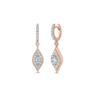 Boucles d'oreilles pendantes pavées de diamants en moissanite ronde et marquise de 1,20 TCW