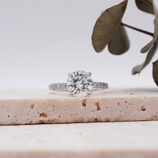 2.50CT Round Cut Moissanite Pave Diamond Engagement Ring