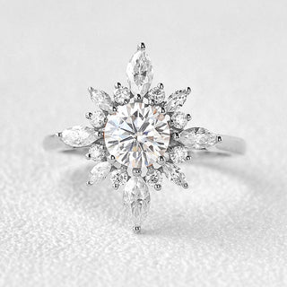 0.7 CT Round Shaped Moissanite Cluster Halo Engagement Ring