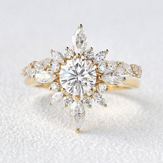 Bague marquise florale en or massif 18 carats avec moissanite taille ronde de 1,0 ct pour elle 