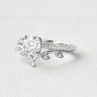 Bague de fiançailles de mariée en moissanite taille brillant ronde de 1,20 ct avec bande incurvée 