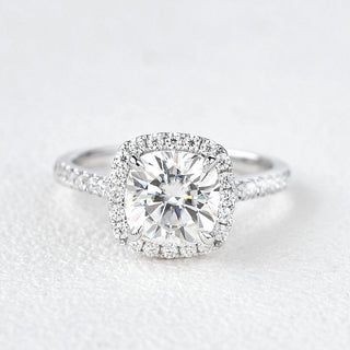 1.8 CT Cushion Shaped Moissanite Halo Engagement Ring