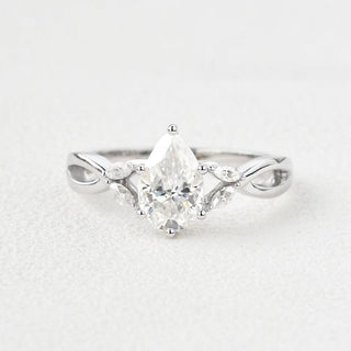 1.52 CT Pear Shaped Moissanite Cluster Engagement Ring