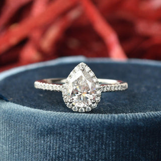 1.25 CT Pear Shaped Moissanite Halo Engagement Ring