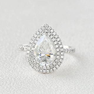 1.33 CT Pear Shaped Moissanite Double Halo Engagement Ring