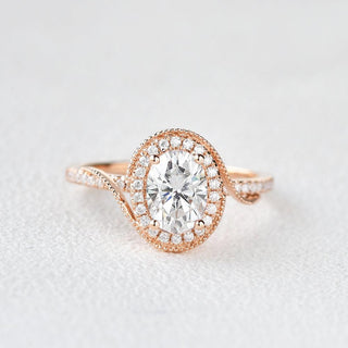 1.33 CT Oval Shaped Moissanite Halo Engagement Ring