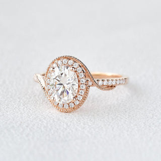 1.33 CT Oval Shaped Moissanite Halo Engagement Ring