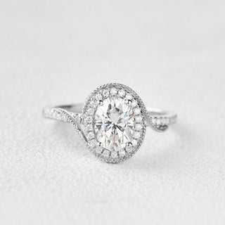 1.33 CT Oval Shaped Moissanite Halo Engagement Ring