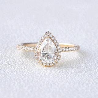 Bague de fiançailles halo en moissanite en forme de poire de 1,25 ct