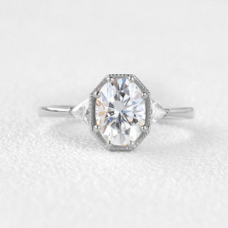 1.33 CT Oval Shaped Moissanite Three Stones Engagement Ring