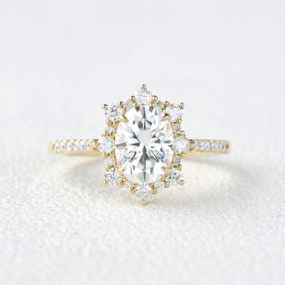 1.33 CT Oval Shaped Moissanite Cluster Halo Engagement Ring