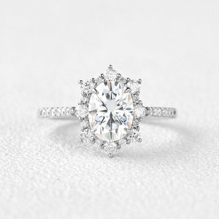 1.33 CT Oval Shaped Moissanite Cluster Halo Engagement Ring