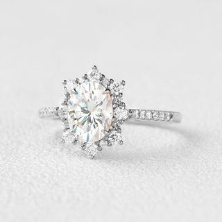 1.33 CT Oval Shaped Moissanite Cluster Halo Engagement Ring