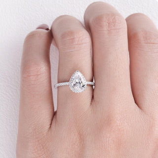 1.25 CT Pear Shaped Moissanite Halo Engagement Ring