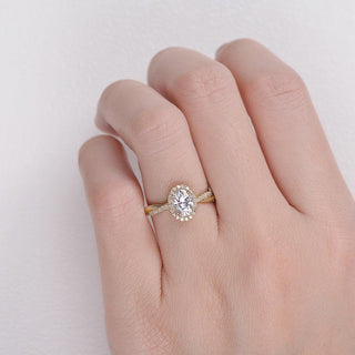 1.33 CT Oval Shaped Moissanite Halo Engagement Ring