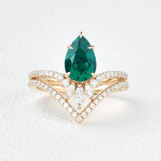 Bague de mariage emblématique de style vintage avec émeraude en forme de poire de 1,70 ct en or massif 18 carats pour elle 