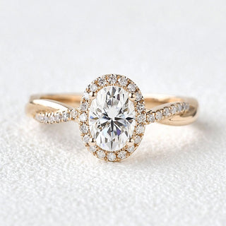 1.33 CT Oval Shaped Moissanite Halo Engagement Ring