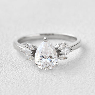 1.52 CT Pear Shaped Moissanite Cluster Engagement Ring