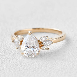 1.52 CT Pear Shaped Moissanite Cluster Engagement Ring