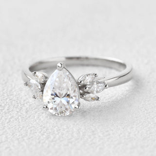 1.52 CT Pear Shaped Moissanite Cluster Engagement Ring