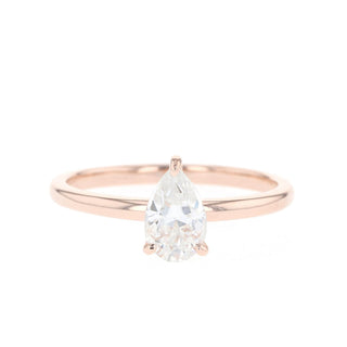 Bague de fiançailles en or massif avec diamant solitaire en forme de poire et moissanite de 0,80 ct