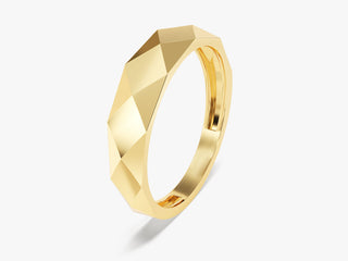 Alianza de boda facetada sólida de 14 k para mujer, anillo de boda minimalista