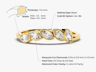 0,5 ct taille marquise diamant incurvé moissanite mariage pour femme