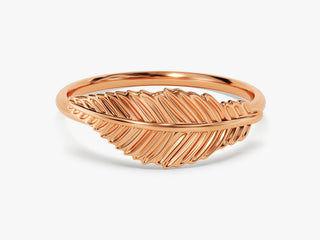 14k Solid Feather Wedding Band For Women, Anniversary Gift For Her