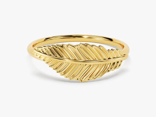 14k Solid Feather Wedding Band For Women, Anniversary Gift For Her