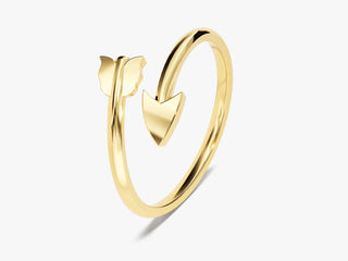 Alianza de boda de oro macizo de 14 k con forma de flecha para mujer, regalo de aniversario para ella 