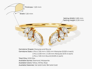 0,32 ct marquise et taille ronde ouverte moissanite diamant mariage pour femme