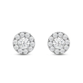 Boucles d'oreilles à tige rondes avec halo de diamants et moissanite pour femmes