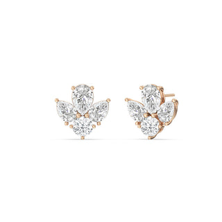 Pear & Round Moissanite Diamond Cluster Stud Earrings for Her