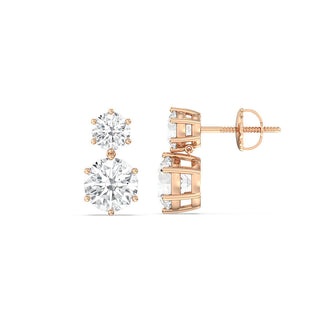 Boucles d'oreilles à tige en diamants à deux pierres en moissanite taille ronde de 2,0 ct