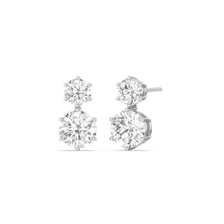 Boucles d'oreilles à tige en diamants à deux pierres en moissanite taille ronde de 2,0 ct