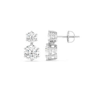 Boucles d'oreilles à tige en diamants à deux pierres en moissanite taille ronde de 2,0 ct